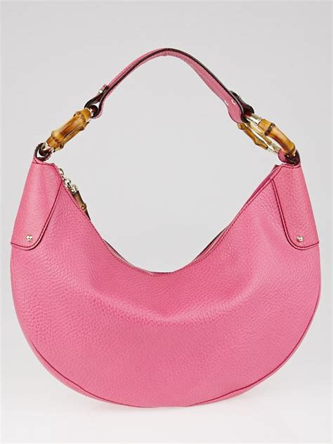 gucci pink pebbled leather bamboo ring hobo medium shoulder bag|Gucci guccissima hobo bag.